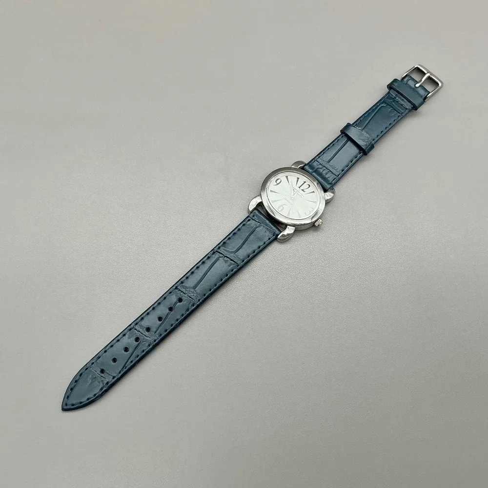 Talbots Watch Women Silver Tone Blue Leather Band Analog Quartz NEW BATTERY